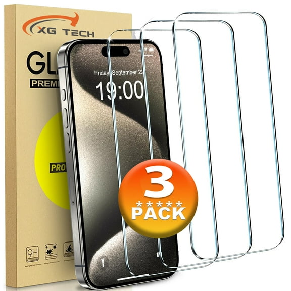 XG-Tech [3 Pack] Shatterproof Tempered Glass Screen Protector for iPhone 15 Plus [Case Friendly] [99.99% HD Clear] [9H Hardness] [Bubble Free] for iPhone 15 Plus (6.7'')