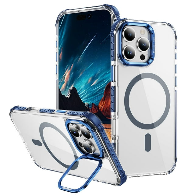 XG-Tech For Apple iPhone 16 Pro Max Shockproof Heavy Duty Case With Built In Camera Stand Kickstand Magnetic Cover Compatible With MagSafe Matt Black & Transparent Clear Slim Cover