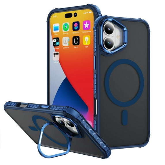 XG-Tech For Apple iPhone 16 Plus (6.7) Shockproof Heavy Duty Case With Built In Camera Stand Kickstand Magnetic Cover Compatible With MagSafe Matt Black & Transparent Clear Slim Cover