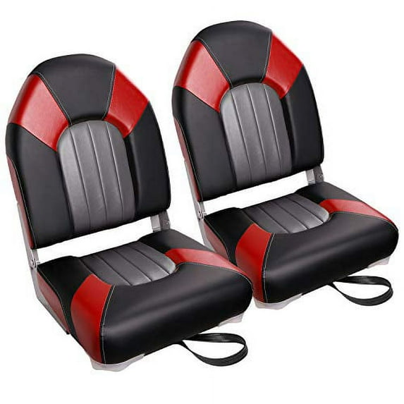 XGEAR Deluxe High Back Boat Seat, Fold-Down Fishing Boat Seat (2 Seats) (A-Red/Charcoal/Black)