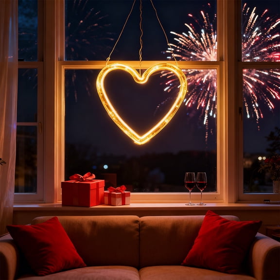 XGFHYJE Valentines Day Window Lights Decor, Battery Operated Heart-Shaped Window Decorations Silhouette Sucker LED Lamp Hanging Lights for Holiday Indoor Home