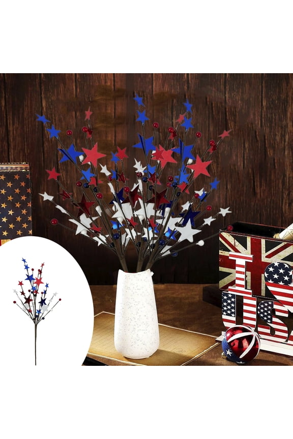 4th of July Artificial Flowers 24” Patriotic Berry Picks Faux Red White Blue Berry Stem for Memorial Day Independence Day Home Table Centerpiece Decor