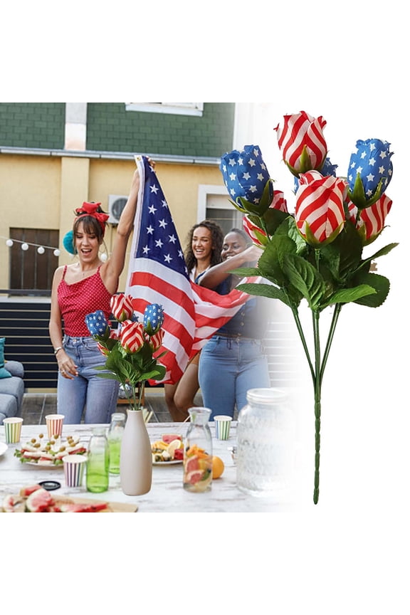 4th of July Artificial Flowers Patriotic Red Blue White Flowers Fake Floral Arrangement for Independence Day Party Home Decor Veterans Memorial Day Indoor Table Centerpiece