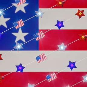 XGFHYJEH 4th of July Decor Red White Blue Stars String Lights, 17ft 50 LED Waterproof Connectable Patriotic LED Star Fairy Lights for Independence Day President Day Memorial Day