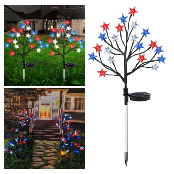 XGFHYJEH 4th Of July Decorations Red White And Blue Star Solar Lights Outdoor Ground Plug Garden Lights Waterproof Solar Security Light Yard Decor Decorative Led Light Patriotic Fourth of July Decor