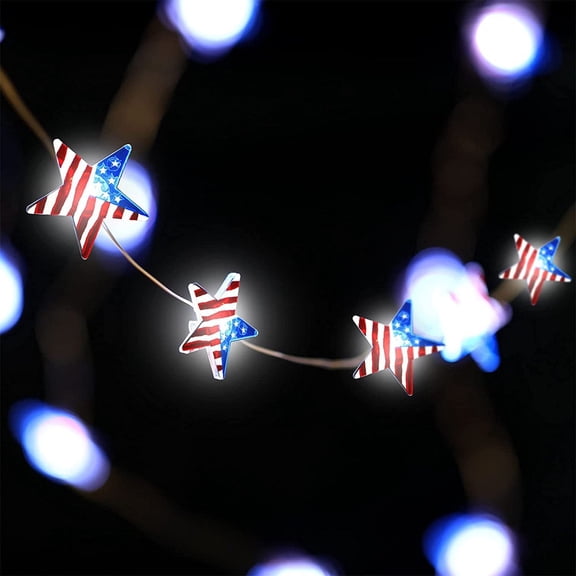 XGFHYJEH 4th of July Decorations Red White and Blue String Lights Battery Operated 1m 10LED Patriotic Fairy Lights for Independence Day Memorial Day Fourth of July Decor for Home