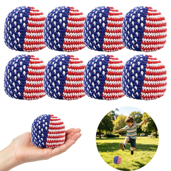 XGFHYJEH 4th of July Handmade Knit Footbag, Patriotic Juggling Balls for Adults & Beginners, Red White Blue Decor Sandbags for Memorial Day, Independence Day Outdoor Play