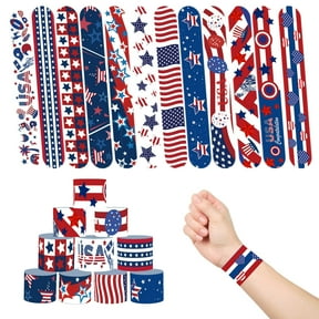 XGFHYJEH 4th of July Party Favors Slap Bracelets for Kids 12PC Red White and Blue American Flag Patriotic Snap Bracelet Independence Day Party Supplies Fourth of July Kids Toys Gifts