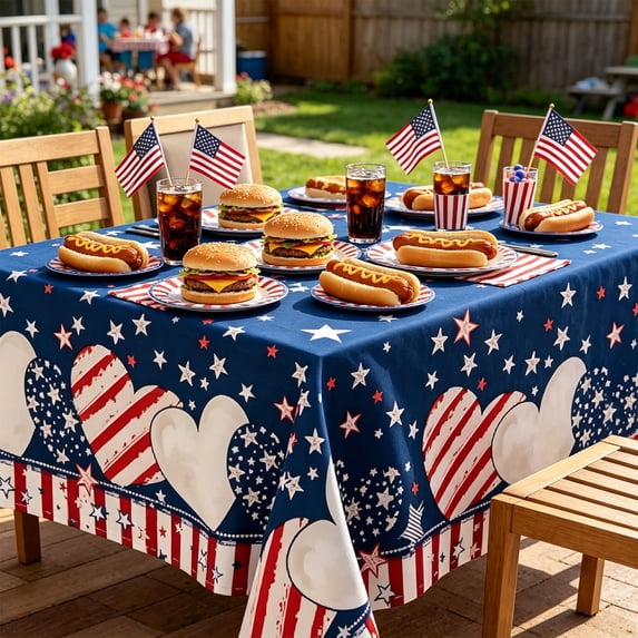 XGFHYJEH 4th of July Tablecloth, Patriotic Decorations Red White and Blue Print Table Cloth, Memorial Day Table Cloth American Flag for Independence Day Indoor Outdoor Pool Party Decor, 150*200cm