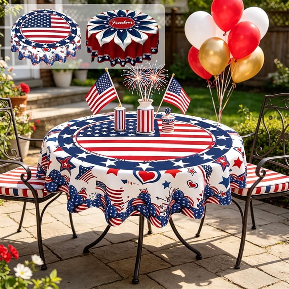 XGFHYJEH 4th of July Tablecloth, Patriotic Decorations Red White and Blue Print Table Cloth, Memorial Day Table Cloth American Flag for Independence Day Indoor Outdoor Pool Party Decor