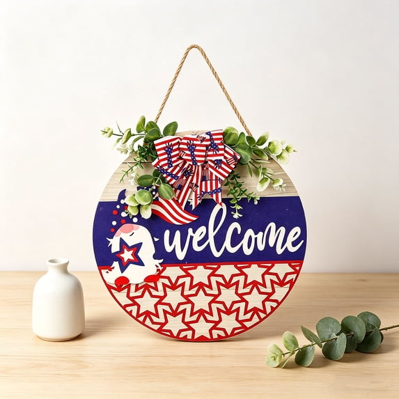 XGFHYJEH 4th of July door sign, Patriotic door hanger, Independence Day door decor, Red White Blue Welcome door sign for Front Door, Porch, Entryway, Hallway, Indoor, Outdoor, Garden