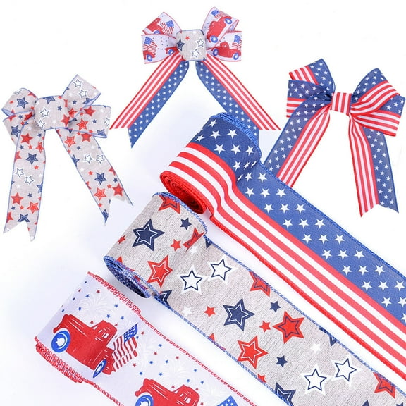 XGFHYJEH 5m Independence Day Ribbon, Red White Blue Star Decorative Fabric Ribbon, Patriotic Craft Ribbon for Gift Wrapping, Bow Making, Wreath Window Home 4th of July Party Decor