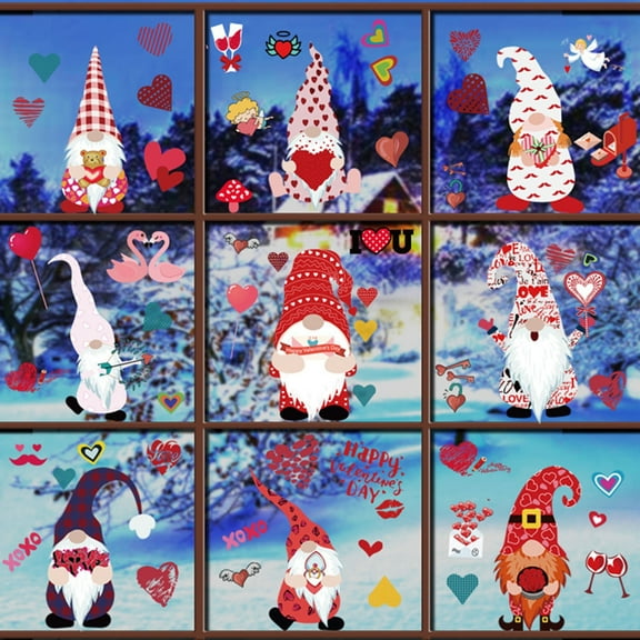 XGFHYJEH 74PCS Valentines Day Window Clings Decor, Valentines Day Decorations, Gnomes Stickers for Home, Office, Classroom, Romantic Decals Décor