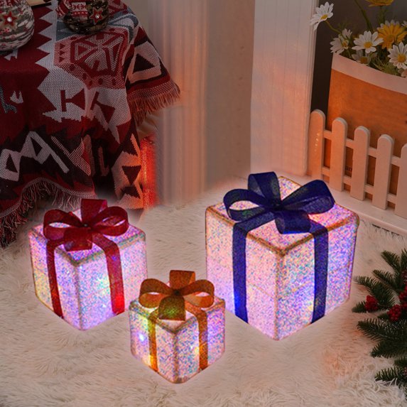 XGFHYJEH Christmas Gift Boxes Outdoor Decor, Christmas Gift Boxes Tree Decorations, Set of 3 Christmas Lighted Present Boxes, Light up Present Boxes Decoration Outside