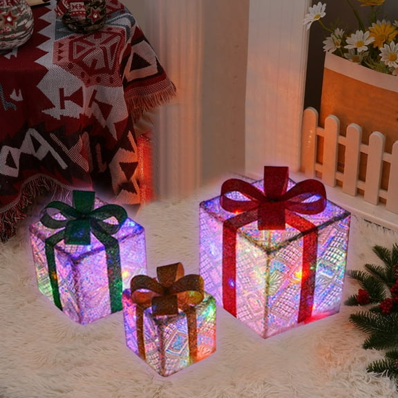 XGFHYJEH Christmas Gift Boxes Tree Decorations, Christmas Gift Boxes Outdoor Decor, Set of 3 Christmas Lighted Present Boxes, Light up Present Boxes Decoration Outside