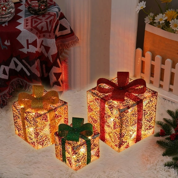 XGFHYJEH Christmas Gift Boxes Tree Decorations, Christmas Gift Boxes Outdoor Decor, Set of 3 Christmas Lighted Present Boxes, Light up Present Boxes Decoration Outside