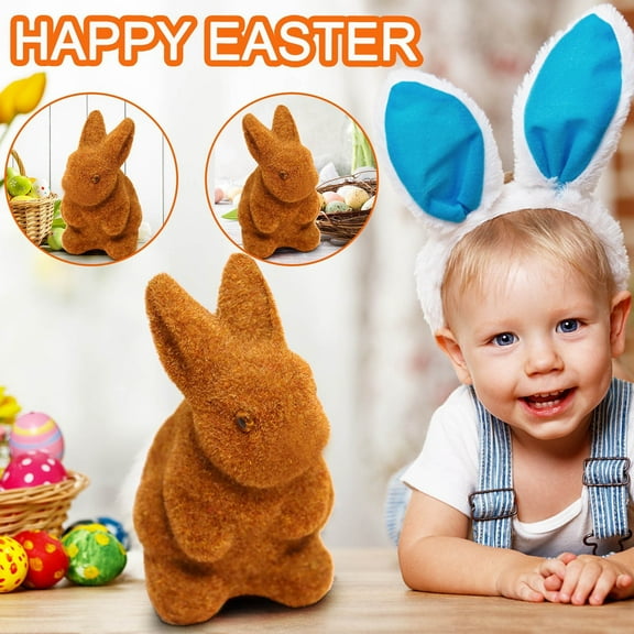 XGFHYJEH Easter Bunny Decor Moss Bunny Figurine Flocked Rabbit Easter Statue Artificial Rabbit Ornament for Table Centerpieces Outdoor Garden Party Gift