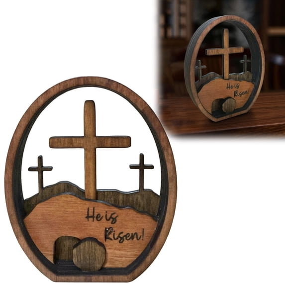 XGFHYJEH Easter Decoration, Easter Decorations for the Home, Easter Decor, Easter Decoration Wooden Easter Resurrection Scene Tomb Tray Set Easter Decor For Religious Home Office Tabletop