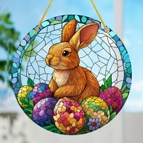 XGFHYJEH Easter Decoration, Easter Decorations for the Home, Easter Decor, Easter Bunny Stained Glass Round Suncatcher