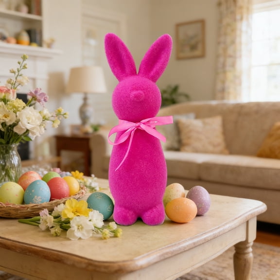 XGFHYJEH Easter Table Decoration Flocked Bunnies Figurine with Bow Tie Spring Table Centerpieces Flocking Rabbit Tabletop Ornament Cute Bunny Figurines for Easter Spring Home Office Indoor Party
