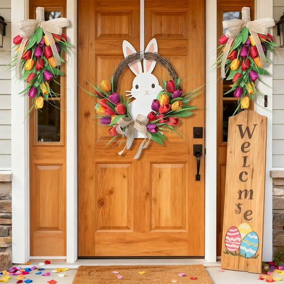 XGFHYJEH Easter Wreath for Front Door - Spring Summer Decor with Flowers, Indoor Outdoor Wall Window Wedding Home Decor