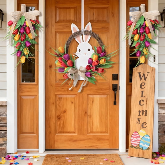 XGFHYJEH Easter Wreath for Front Door - Spring Summer Decor with Flowers, Indoor Outdoor Wall Window Wedding Home Decor