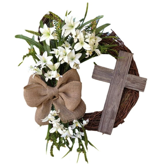 XGFHYJEH Easter Wreath with Cross Spring Door Decor Handmade Wreath for Front Door Holiday Home Family Celebrations Easter Decor