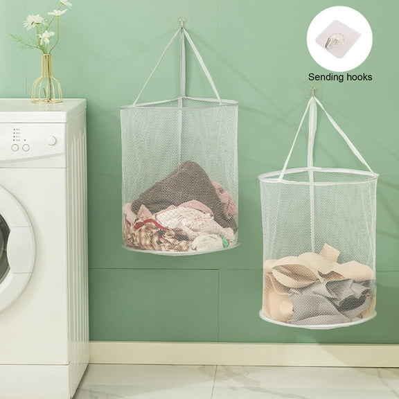 XGFHYJEH Folding Hanging Laundry Basket, Collapsible Mesh Dirty Clothes Storage Basket, Large Clothes Hamper for Baby Kids Nursery, Foldable Laundry Bag, Decorative Storage Container