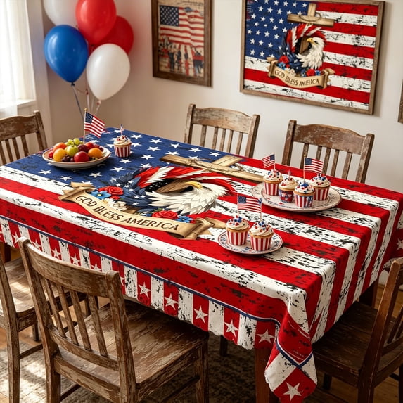 XGFHYJEH Fourth of July Table Cloth, 250th Anniversary Tablecloth Rectangle, Waterproof Washable 4th of July Tablecloth for Memorial Day 250 Years of Freedom 1776-2026 Patriotic Decorations