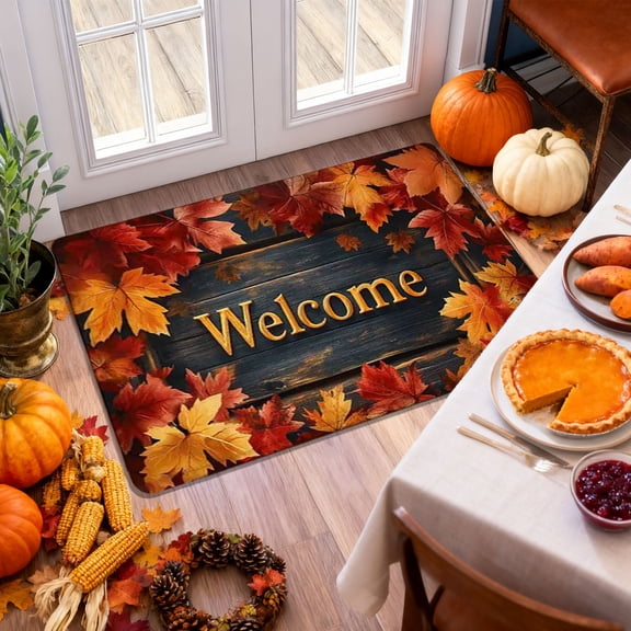 XGFHYJEH Halloween Decorations, Halloween Decorations Indoor, Fall Pumpkin Maple Leaf Floor Mat 2pc Halloween Thanksgiving Floor Mat for Bathroom Kitchen Porch Carpet Foot Mat Entrance Mat