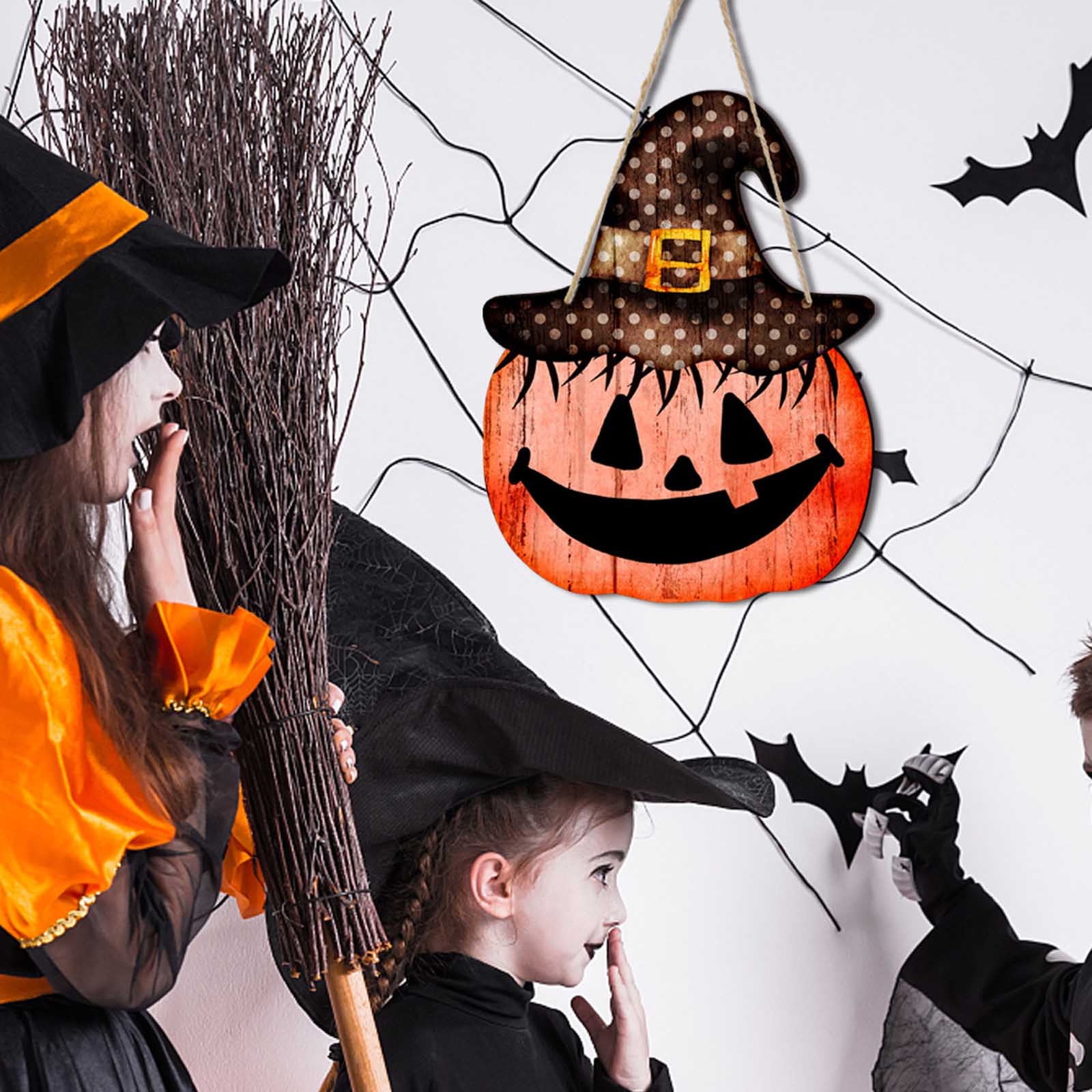 XGFHYJEH Halloween Hanging Witch Cats Pumpkin Wooden Pendant