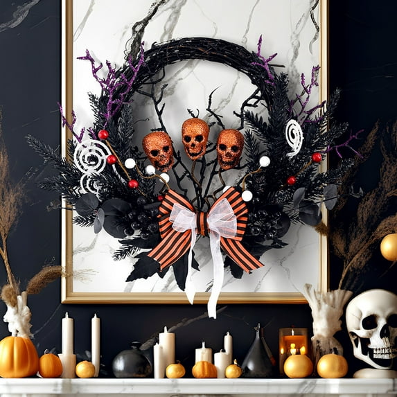 XGFHYJEH Halloween Skeleton Wreath, Halloween Wreaths for Front Door, Halloween Decorations, Halloween Home Wall Decor Ornaments