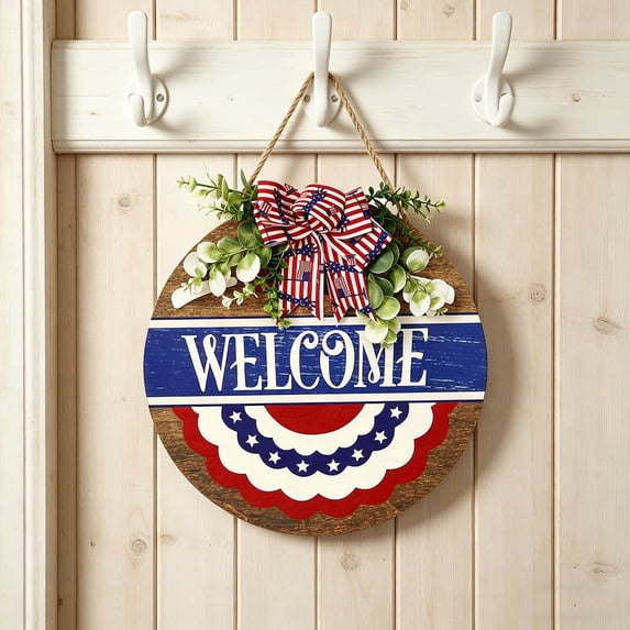 XGFHYJEH Patriotic Front Door Sign, 4th of July Wooden Door Hanger, Double Sided Door sign, Weatherproof Memorial Day door sign, Farmhouse 4th of July sign for Front Door, Porch, Entryway