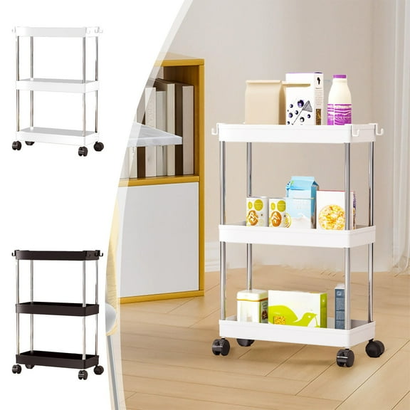 XGFHYJEH Rolling Storage Cart, 3 Tier Rolling Utility Cart, Bathroom Cart Organizer, Kitchen Storage Shelves, Storage Racks and Shelving, Rolling Cart with Lockable Wheels for Kitchen, Office