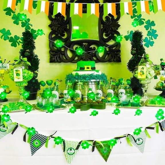 XGFHYJEH Shamrock String Lights, 2M 20Led St Patrick's Day Decorations String Lights, Connectable Shamrock Indoor Fairy Lights for St Patrick's Day Party Irish Holiday Garden Decor
