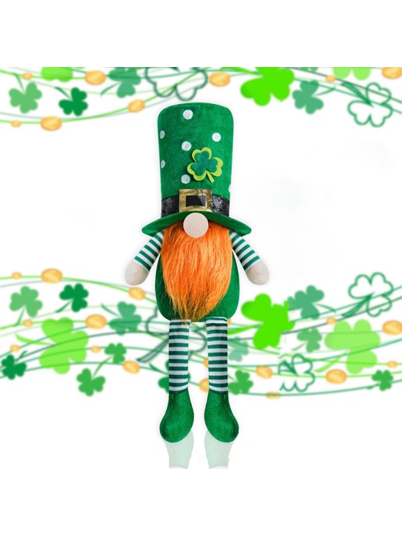 St Patrick's Day Gnomes Plush Decoration, Green Shamrock Pattern Gnomes with Hats, Faceless Elderly Irish Festival Lucky Hanging Ornaments, Saint Patrick's Day Irish Home Office Decor
