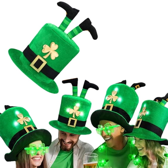 XGFHYJEH St.Patrick's Day Leprechaun Top Hat Shamrock Clover Hat Irish Plush Green Hat Costume Accessories for Adult
