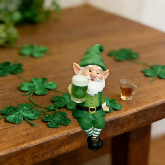 XGFHYJEH St Patricks Day Decorations, Leprechaun Figurine for St Patricks Day Decor, Irish Green Clover Leprechaun Figurines Standing for Home Table, Mantel, Shelf