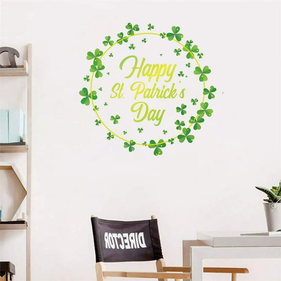 XGFHYJEH St Patricks Day Decorations, St Patricks Day Wall Decals, St. Patrick's Glass Window Garland Sticker Self-adhesive Circular Clovers Living Room Wall Door Sticker