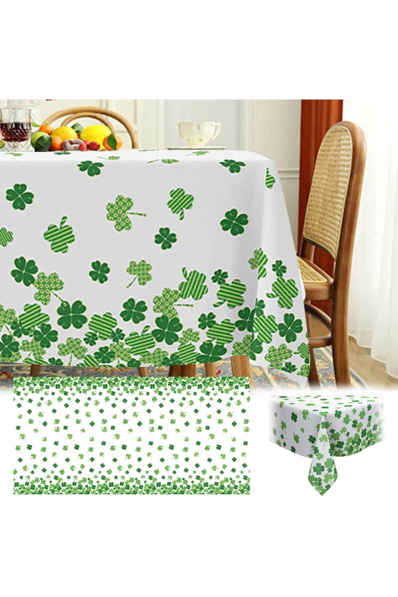 St Patricks Day Tablecloth Rectangle, 137*183cm Washable Lucky Watercolor Green Shamrock St Patricks Table Cloth Spring Waterproof Table Cloth for Home Party Picnic Table Decorations
