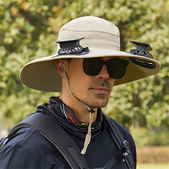 XGFHYJEH Sun Outdoor Large Brim Mesh Hat with Solar Rechargeable Fans