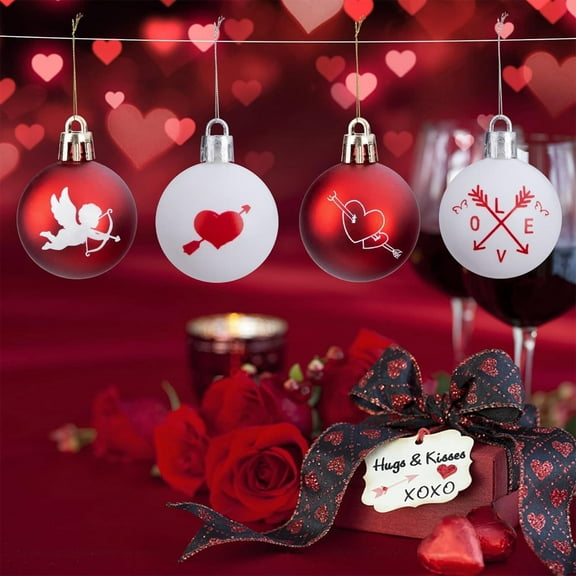 XGFHYJEH Valentines Day Ball Ornaments, 4cm Red Pink White Hanging Balls for Tree, Letter Hanging Baubles Valentine's Day Party Supplies for Wedding Home Anniversary Decor