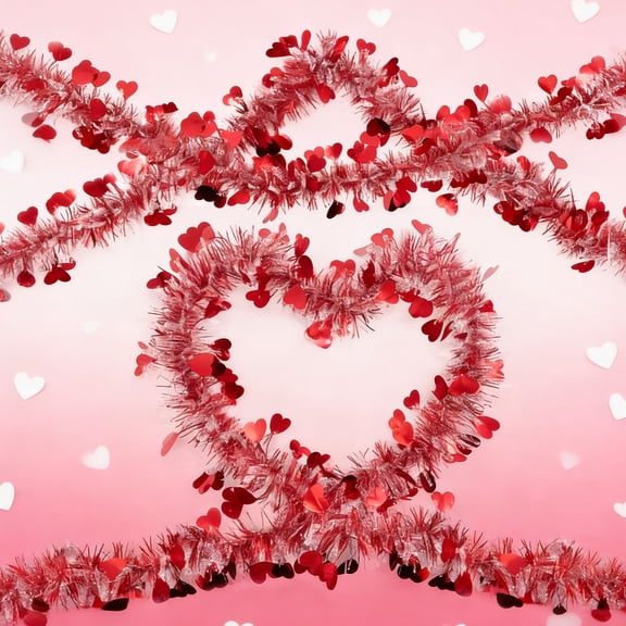 XGFHYJEH Valentines Garland Decor, 2M Glitter Tinsel Heart Garland Decorations for Tree Mantle Bedroom Office Classroom Party Indoor Outdoor Holiday Home Pink Red White