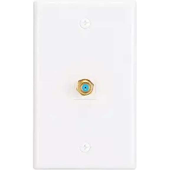 XGGYA 1 Port Coax Wall Plate,3Ghz Gold-Plated F-Type Keystone Wall Jack for Coaxial Cable,White Glossy Coax Cable Wall Plate,1Pack