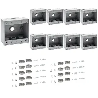 XGGYA 2-Gang Weatherproof Outlet Box with Three 1/2-in Threaded Outlets,4-1/2 Inch Length by 4-1/2 Width by 2-Inch Depth,2 Gang Electrical Outlet Box,CUL Listed,Gray(Pack of 9)