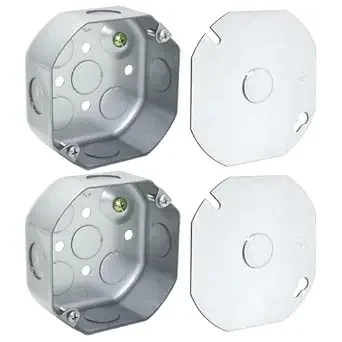 XGGYA 4-Inch Octagon Extension Box with 1/2" Knockouts and Cover, 1-1/2" Deep, Pre-Galvanized Steel, Electrical Box with Flush Surface Cover for Ceiling and Wall Installation, UL Listed, 2-Pack