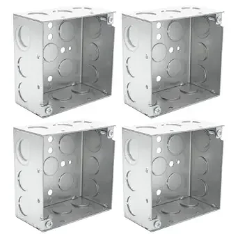 XGGYA 4" Square Electrical Box, 2-1/8" Deep Welded Construction Metal Junction Box, Galvanized Steel with 1/2" & 3/4" TKOs, 30.3 Cu. in. Capacity for Industrial & Exposed Work, 4 Pack