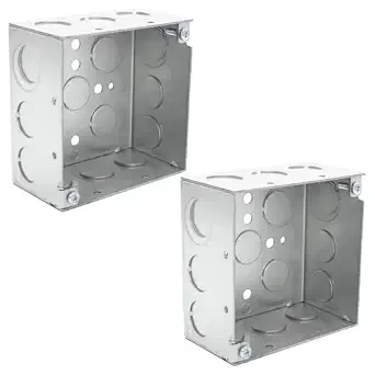 XGGYA 4" Square Electrical Box, 2-1/8" Deep Welded Construction Metal Junction Box, Galvanized Steel with 1/2" & 3/4" TKOs, 30.3 Cu. in. Capacity for Industrial & Exposed Work, 2 Pack