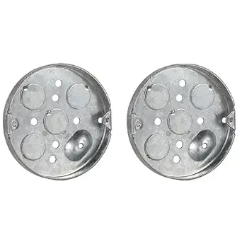 XGGYA Two Galvanized Steel Round Shallow Electrical Box,Drawn Construction, Metal Pancake Box for Outlets with 4 inch Diameter,1/2" Deep,4 * 1/2" Bottom Knockouts,Thickness 1.6mm
