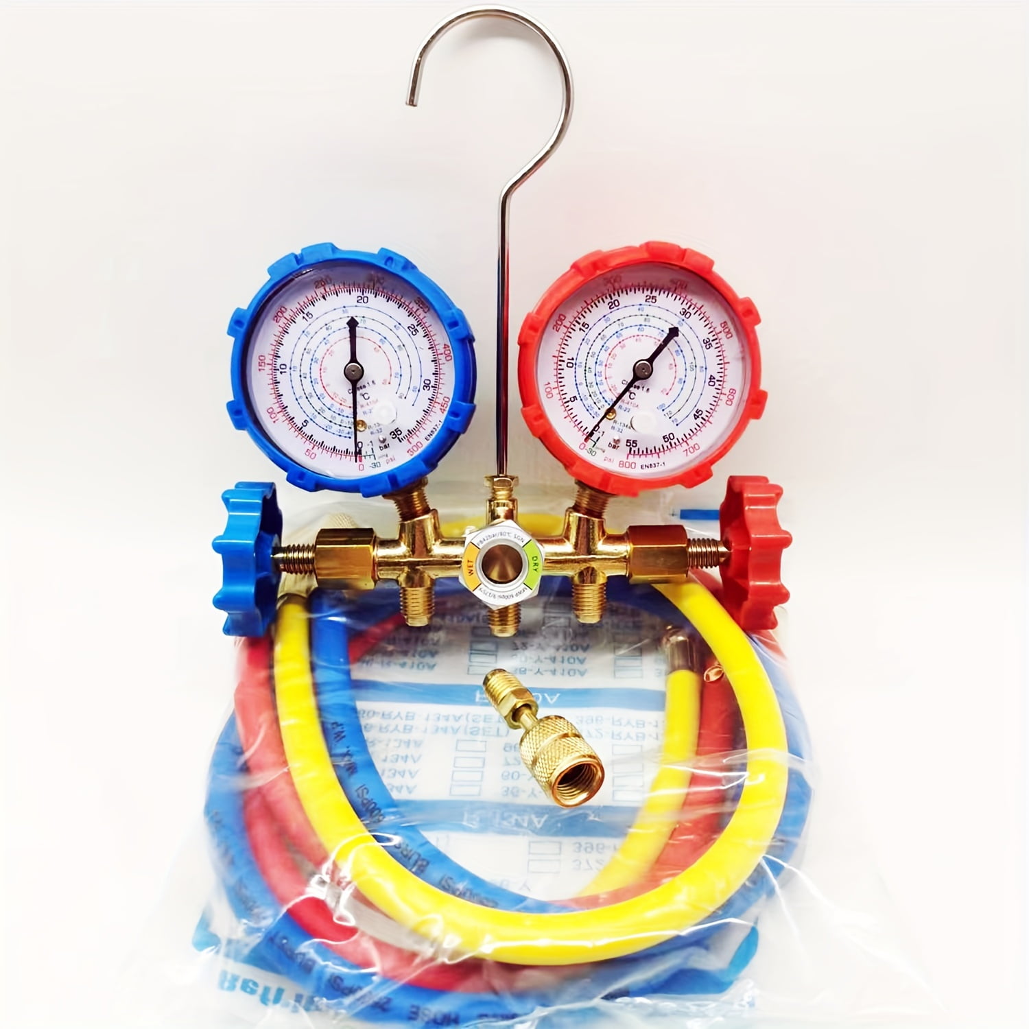 XGNGAN 3Way Automotive Ac Diagnostic Manifold With Pressure Gauges